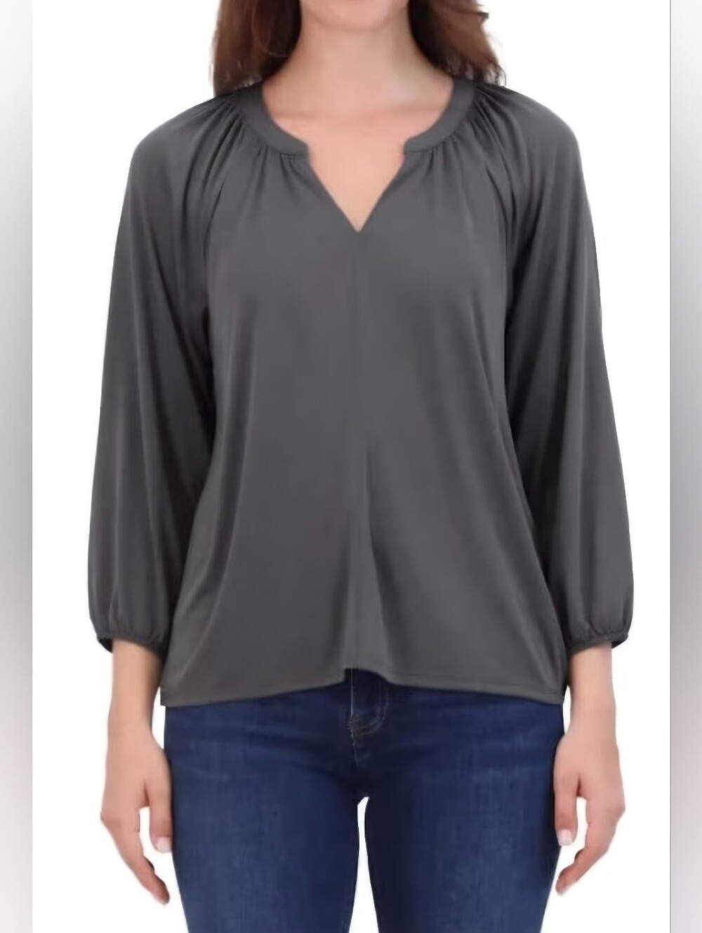 Lucky Brand Gray Split V-Neck 3/4 Long Sleeve Blouse, Small, NWT. Minimalist